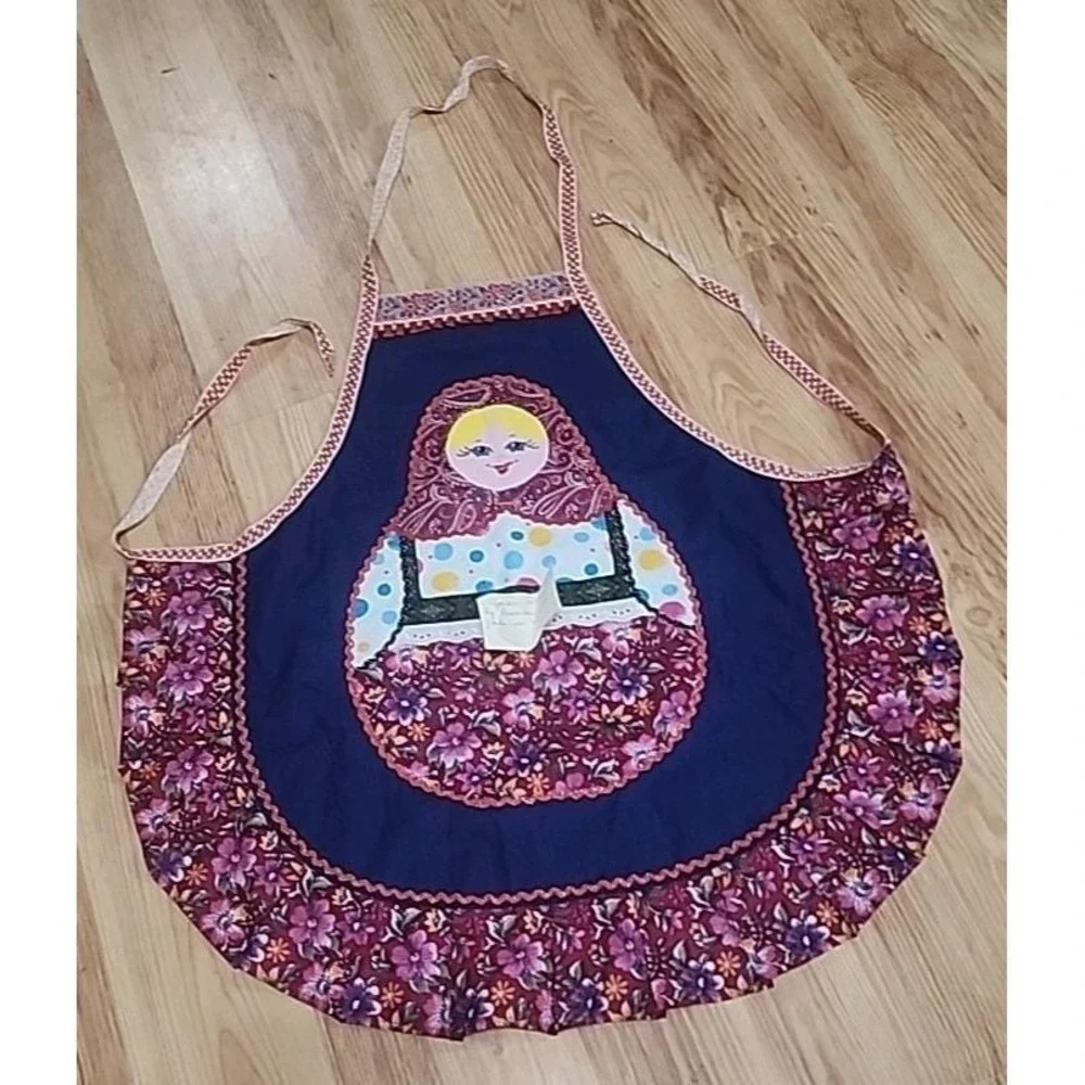 VTG Russian Nesting Doll Bib‎ Apron Handmade By Russian Peasant Girls In Moscow